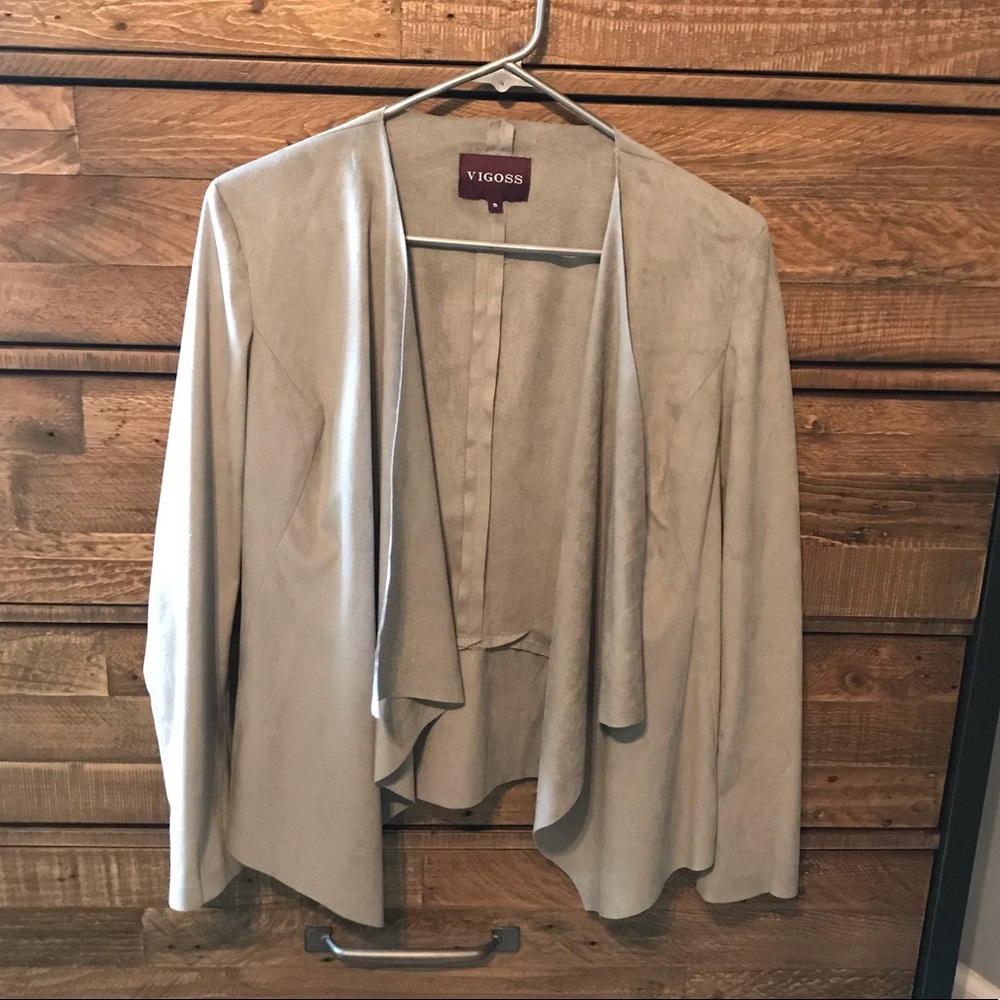 Vigoss Faux Suede Gray Wrap Jacket/Blazer